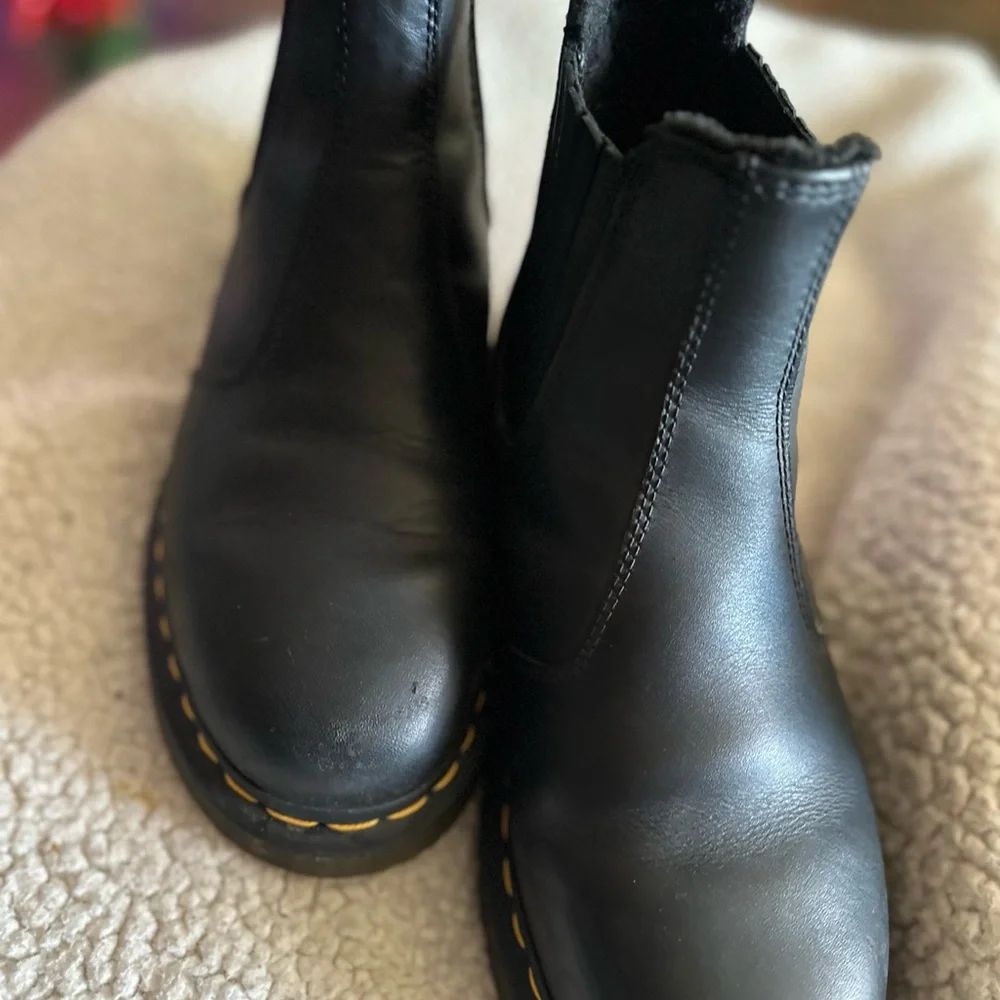 Dr. Martens Black Leather Chelsea Ankle Boots with Yellow Stitching